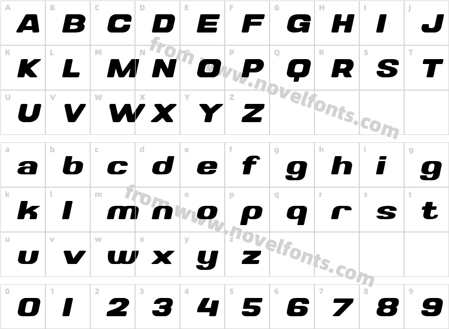 Valonik Bold SlantedCharacter Map