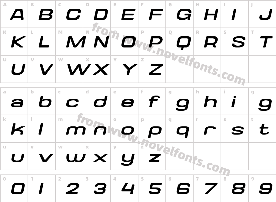 Valonik Light SlantedCharacter Map
