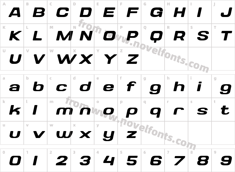 Valonik Medium SlantedCharacter Map