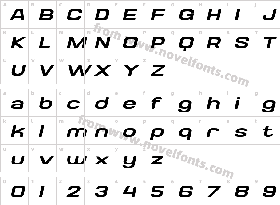 Valonik SlantedCharacter Map