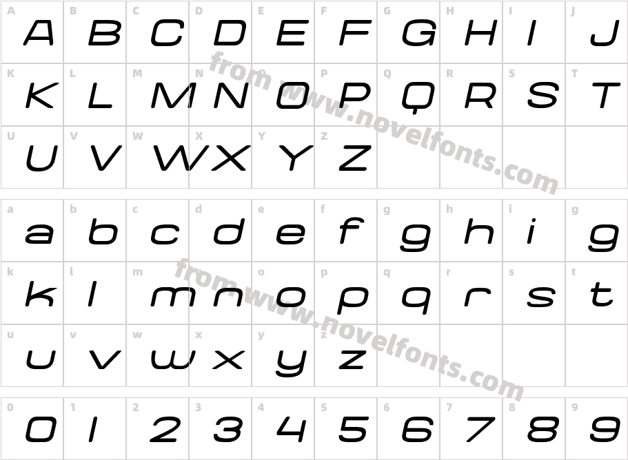 Valonik Thin SlantedCharacter Map
