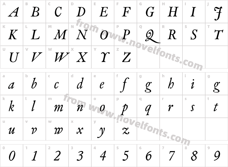 Van Dijck BookBQ Regular ItalicCharacter Map