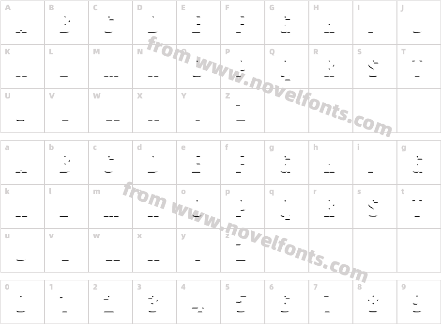 Vanchrome Down RegularCharacter Map