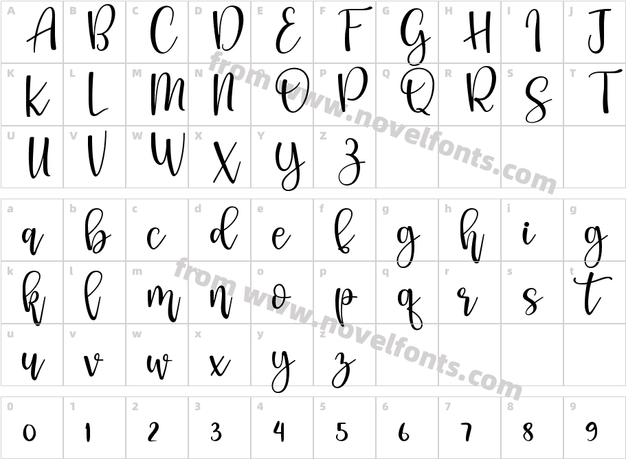 Vanilla Cream CursiveCharacter Map