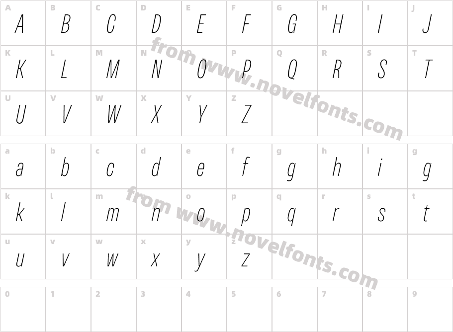 Variera DEMO Thin ItalicCharacter Map