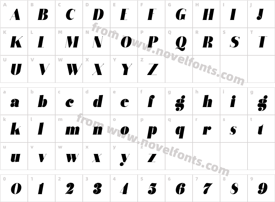 Vectory Extra Black ItalicCharacter Map
