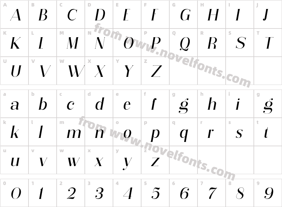 Vectory ItalicCharacter Map