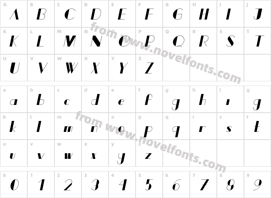 Veena ItalicCharacter Map