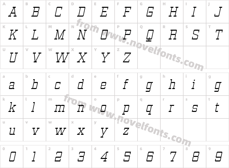 Vegelinu Extra Light ItalicCharacter Map