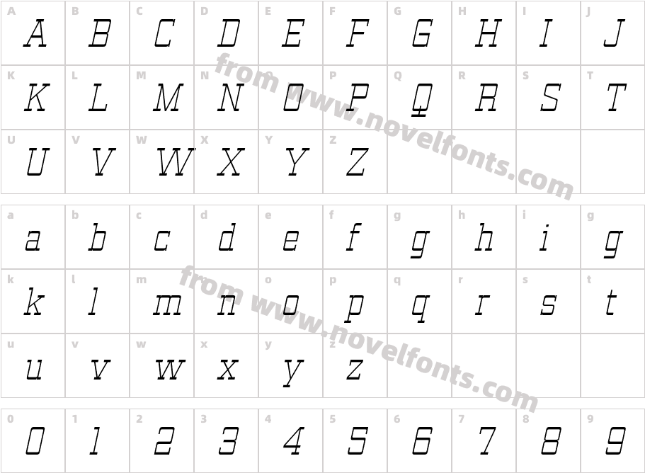 Vegelinu Thin ItalicCharacter Map