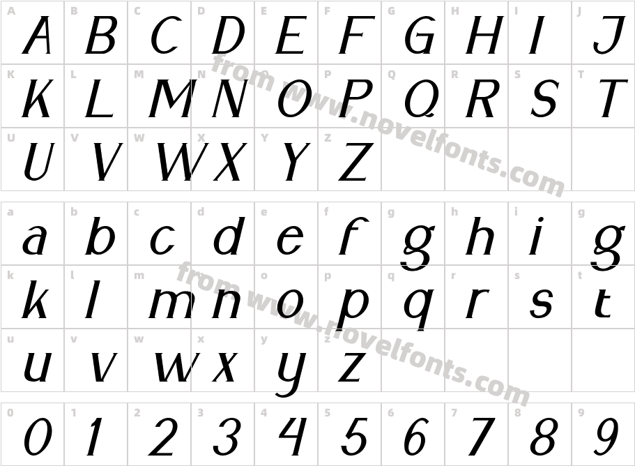 Vhinegar ItalicCharacter Map