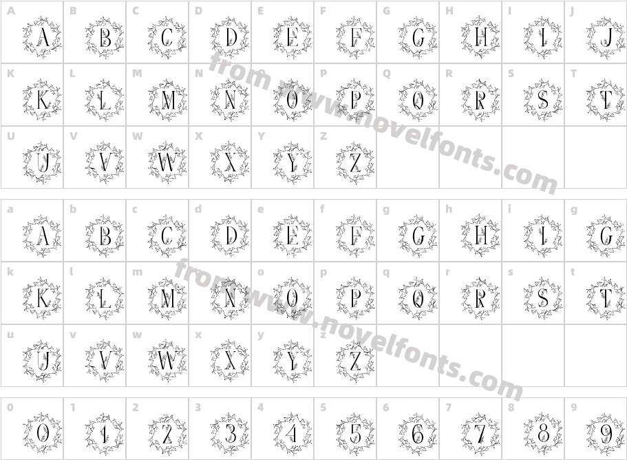 Vine Monogram WreathCharacter Map