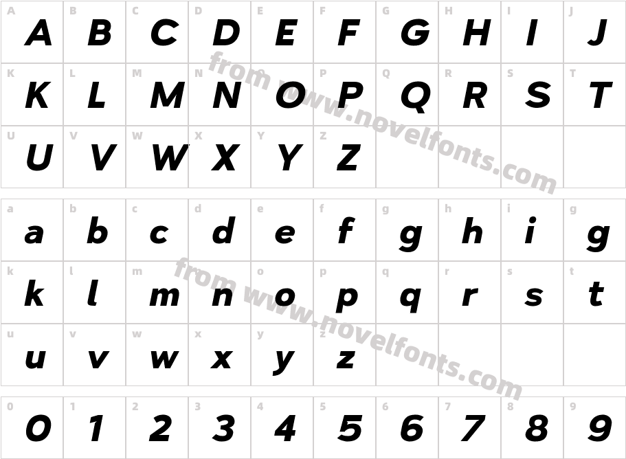 Vitala Black ObliqueCharacter Map