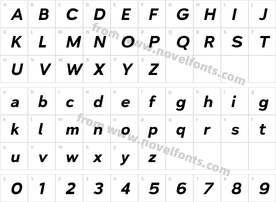 Vitala Bold ObliqueCharacter Map