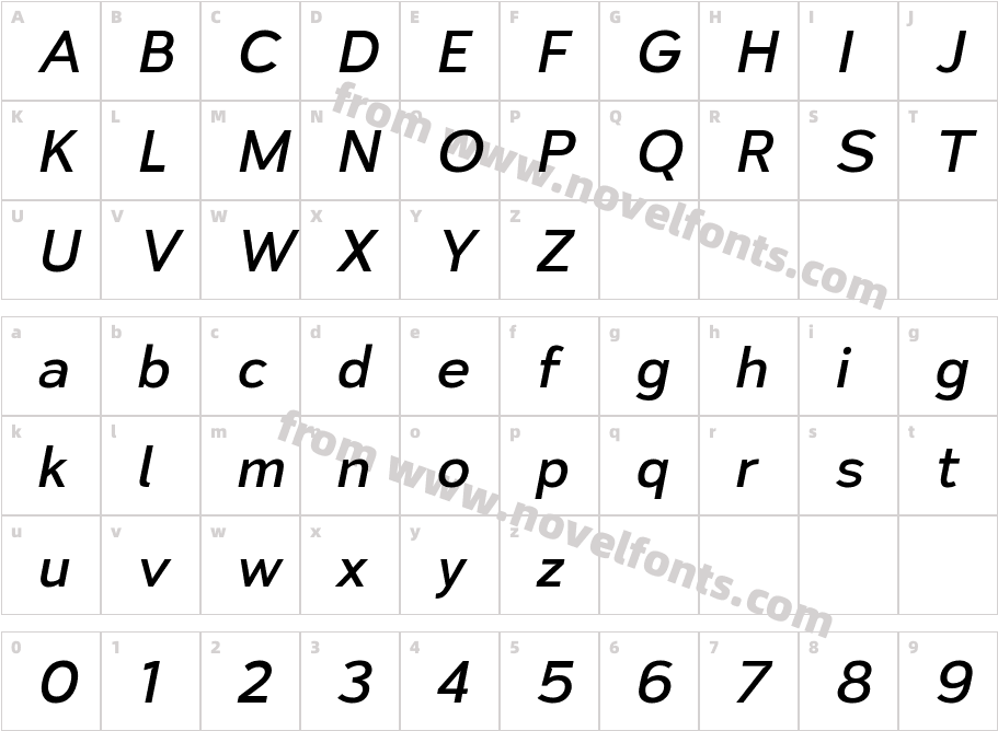 Vitala Medium ObliqueCharacter Map