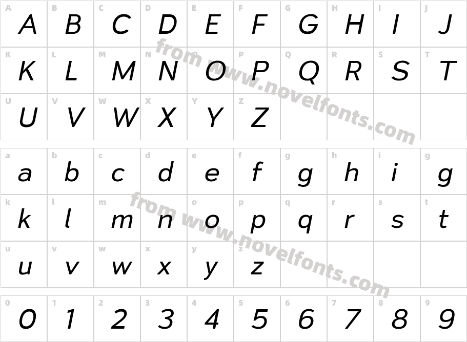 Vitala Regular ObliqueCharacter Map