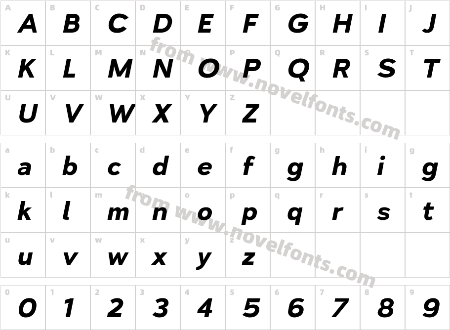 Vitala Ultra Bold ObliqueCharacter Map