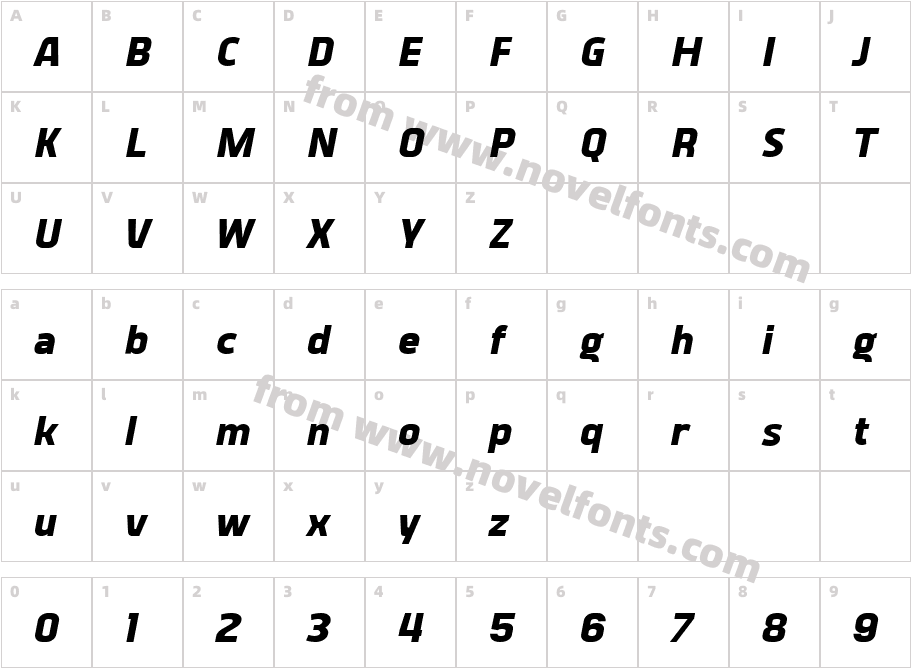 Vogie Black Narrow ItalicCharacter Map