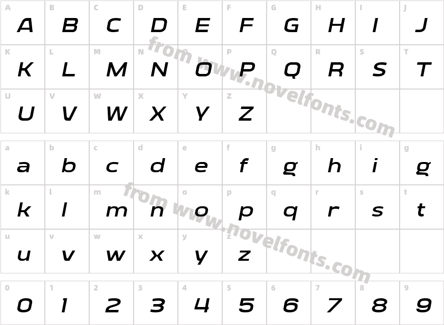 Vogie Bold Expanded ItalicCharacter Map