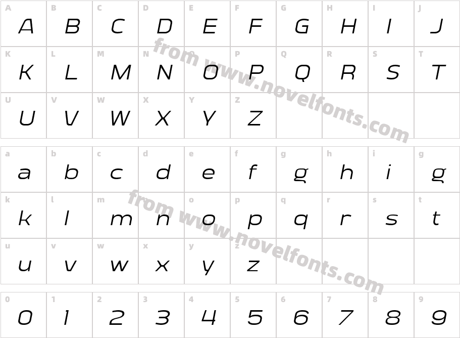 Vogie Expanded ItalicCharacter Map