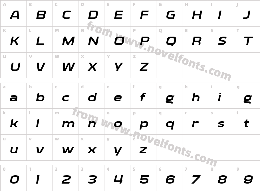 Vogie Extra Bold Expanded ItalicCharacter Map