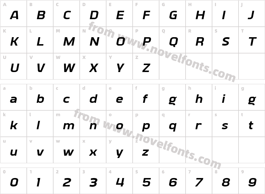 Vogie Extra Bold ItalicCharacter Map