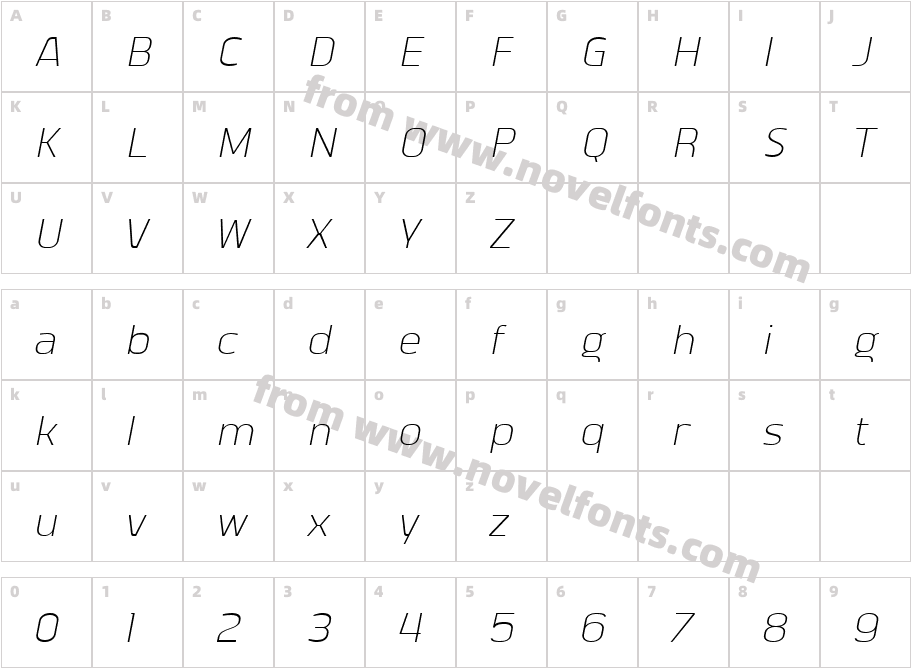 Vogie Extra Light ItalicCharacter Map