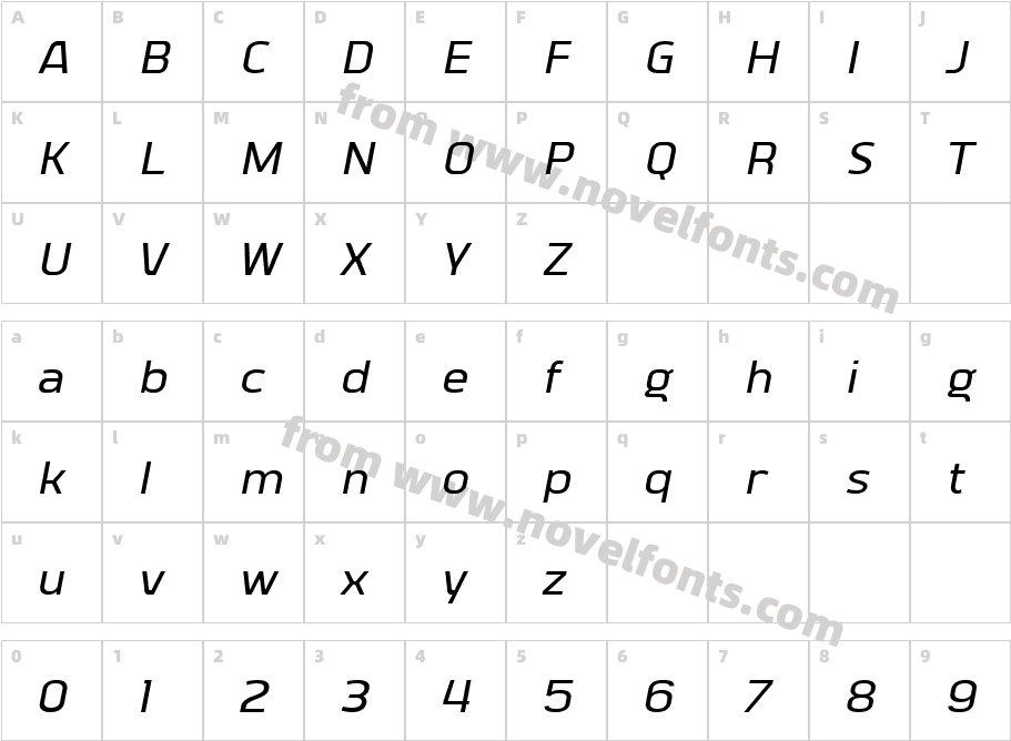 Vogie Medium ItalicCharacter Map