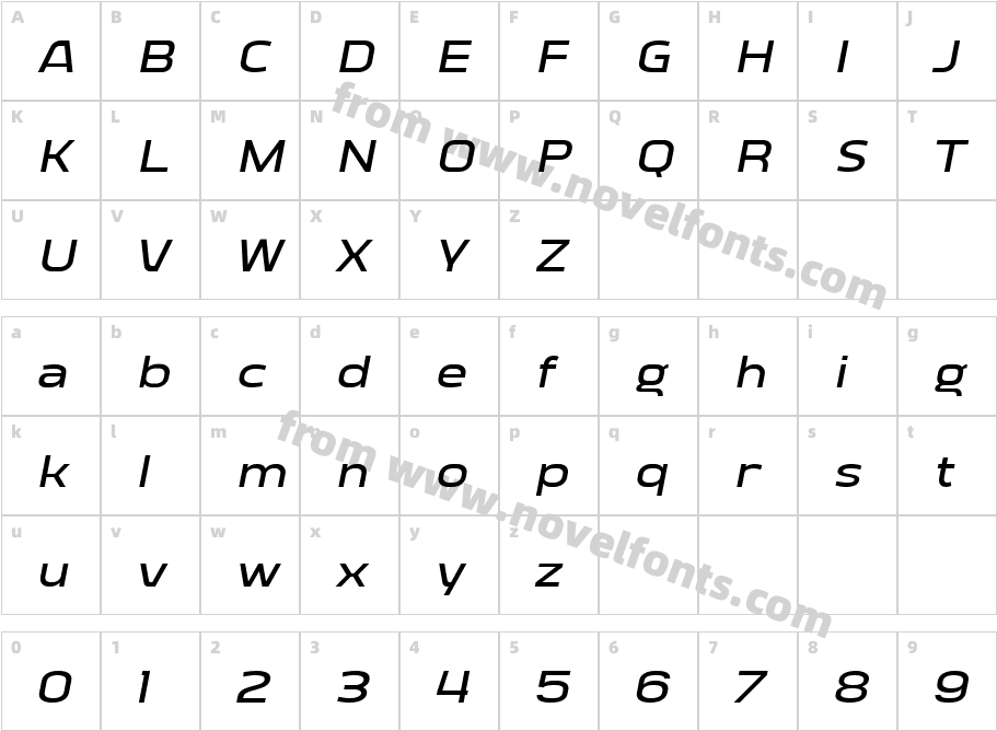 Vogie Semibold Expanded ItalicCharacter Map
