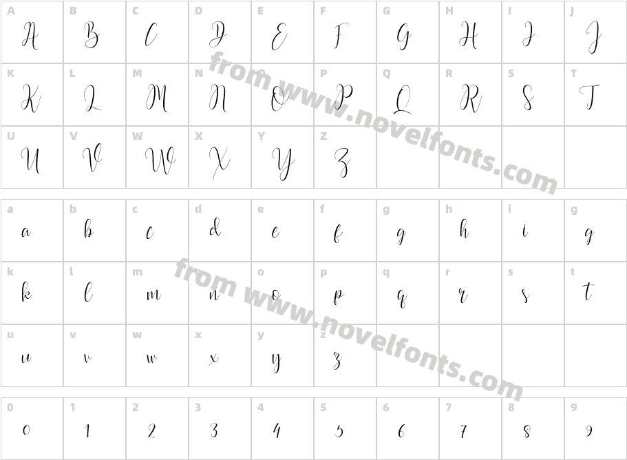 Volletra Script RegularCharacter Map