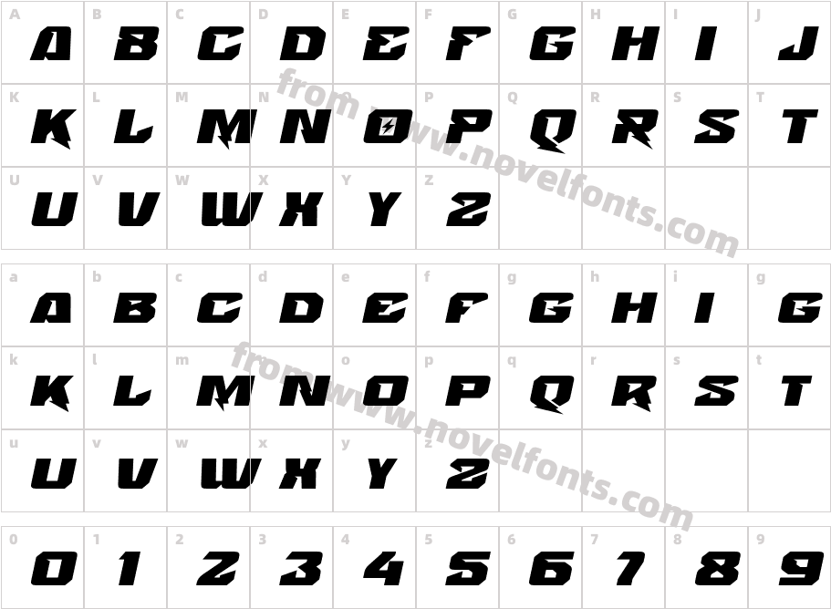 Voltstrom Oblique BlackCharacter Map
