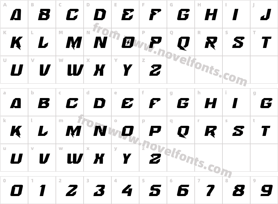 Voltstrom Oblique BoldCharacter Map