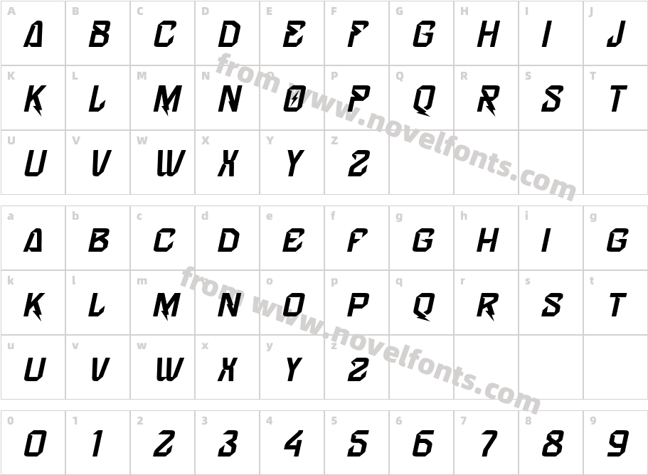 Voltstrom Oblique RegularCharacter Map