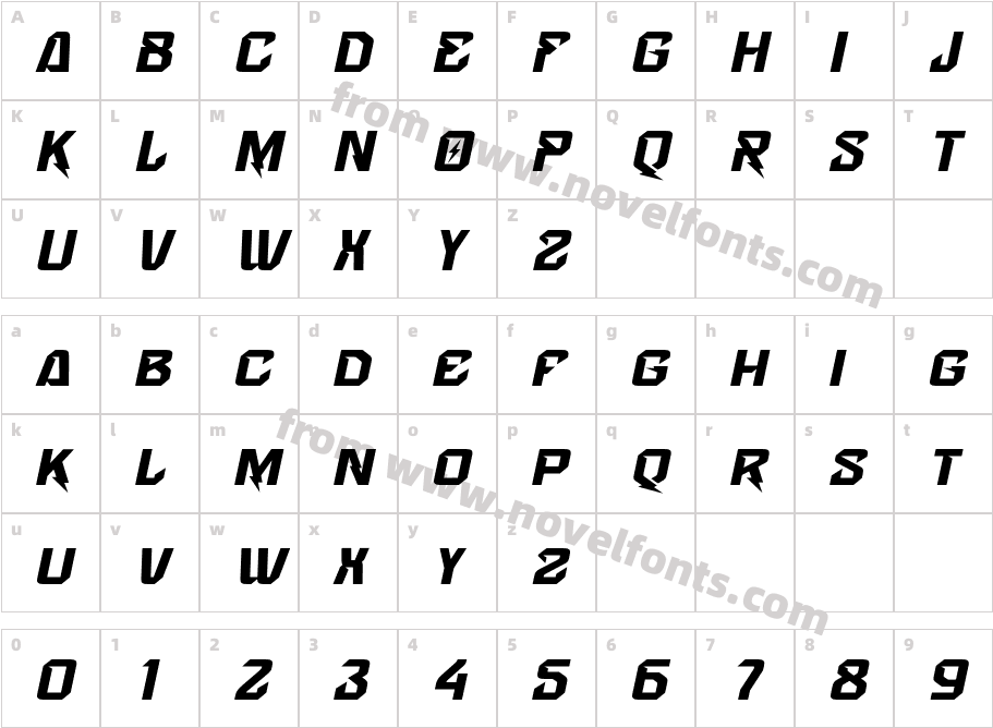 Voltstrom Oblique SemiboldCharacter Map