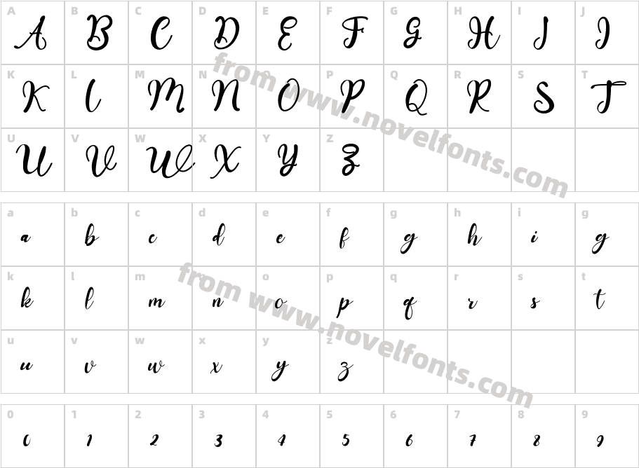 Waldine ScriptCharacter Map