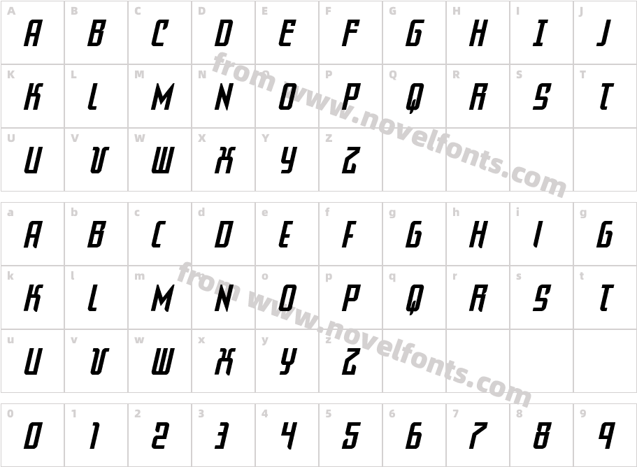 Warriatron CondensedCharacter Map