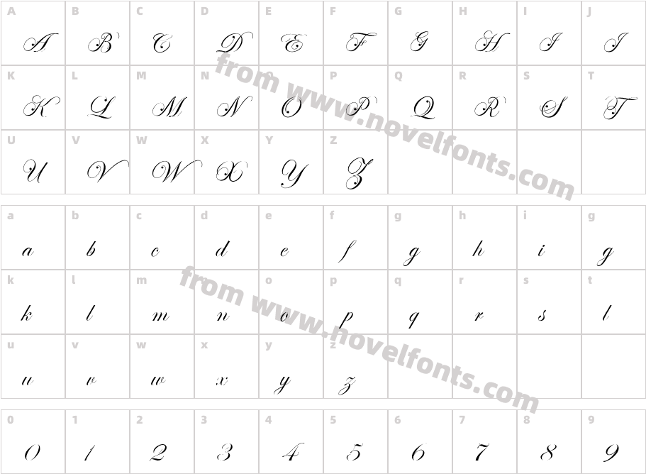 Washington ScriptCharacter Map