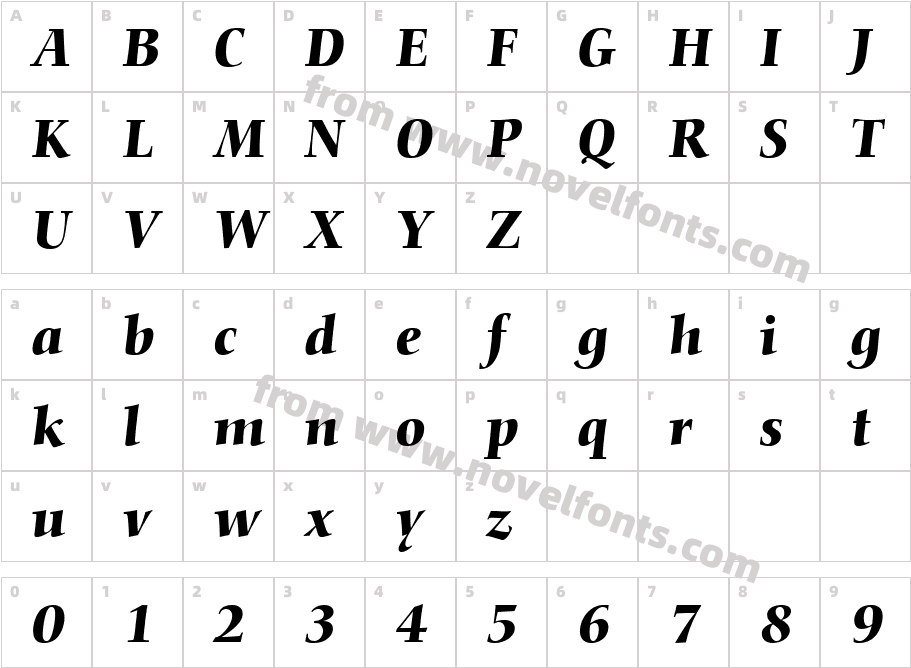 Nofret Medium ItalicCharacter Map