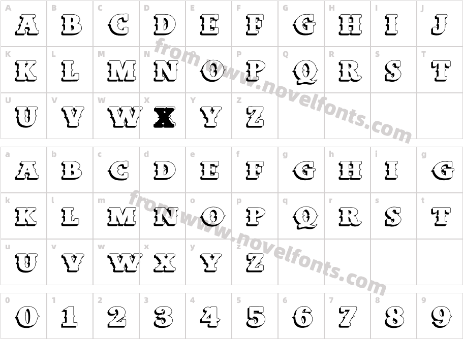 West Carabao Bold Exp ShadowCharacter Map