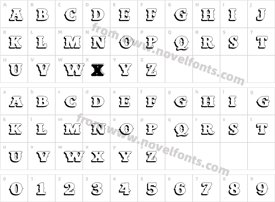 West Carabao Bold Exp ShadowCharacter Map