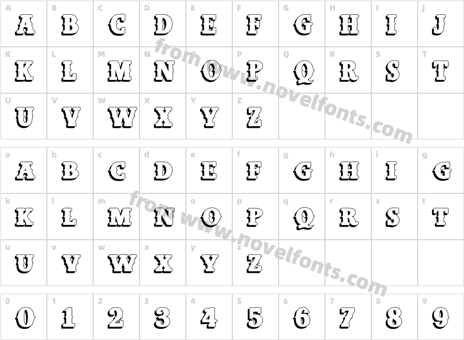 West Carabao Bold ShadowCharacter Map