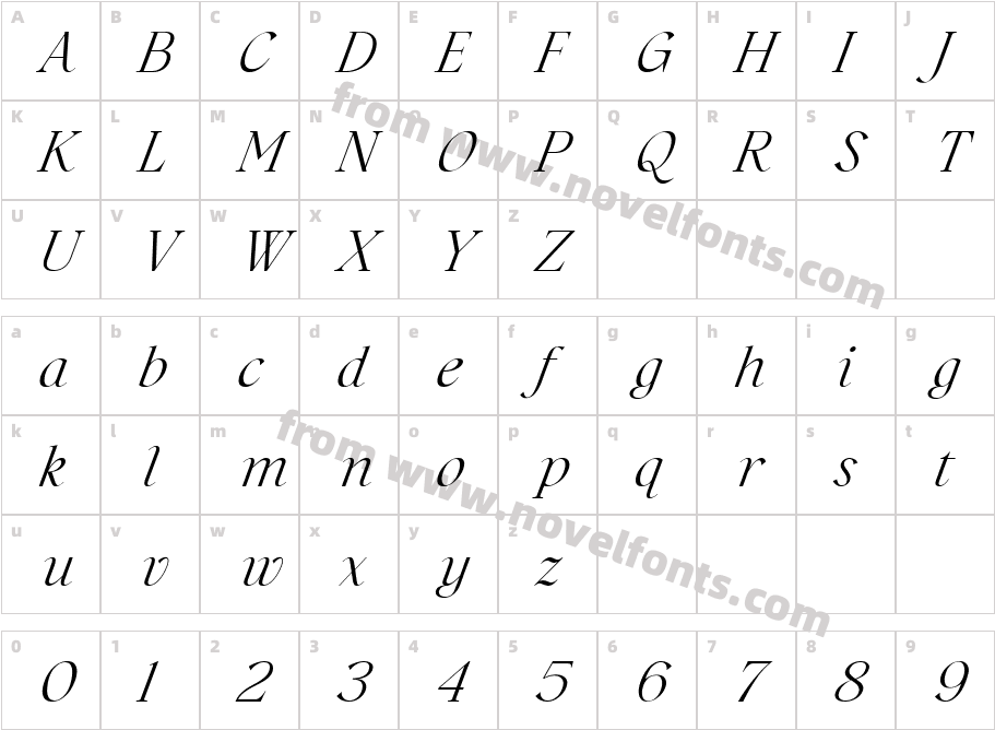 Westbourne Serif Free ItalicCharacter Map