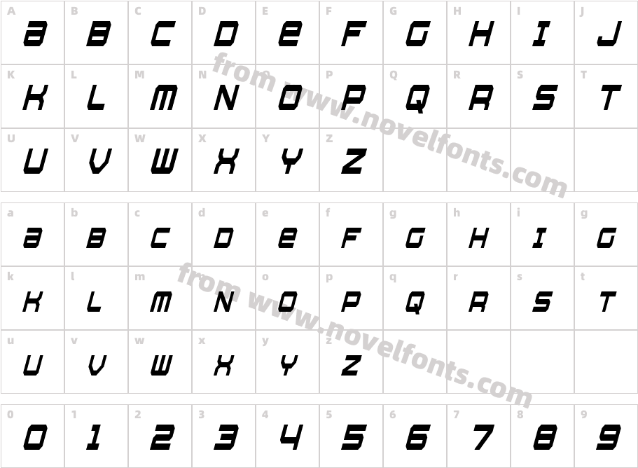 Whittle Condensed ItalicCharacter Map