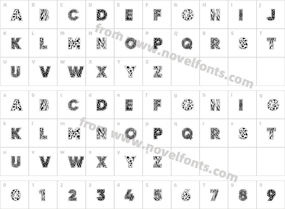 Wild Animals Skins Font 1 RegCharacter Map
