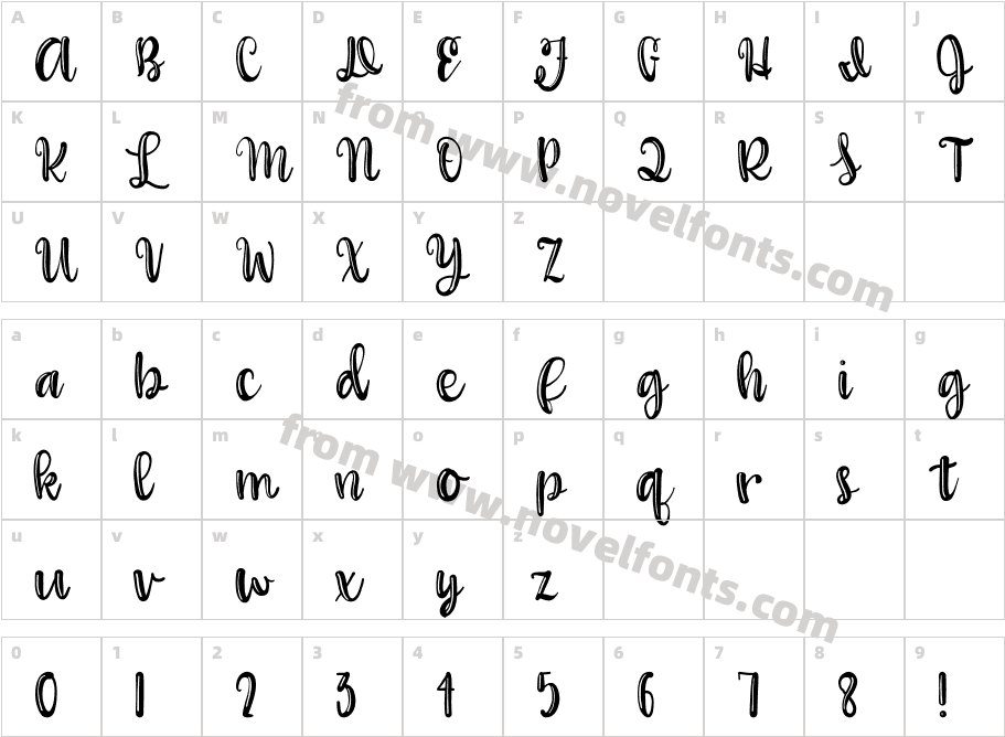 Willow Script RegularCharacter Map