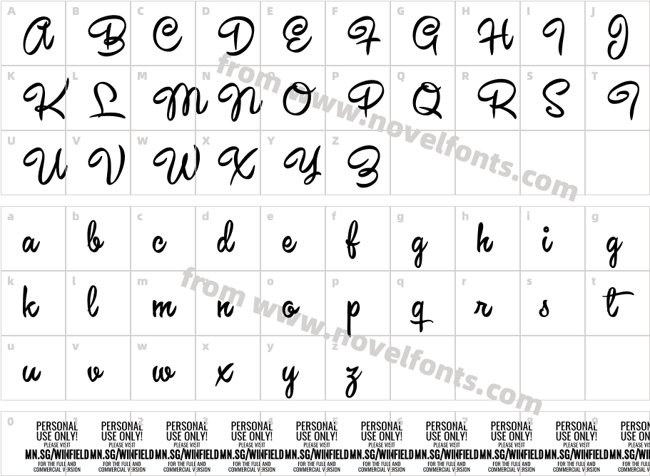 Winfield Script PERSONAL USECharacter Map