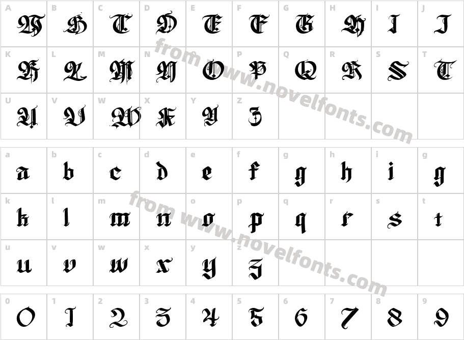 Wolfhagen Blackletter RegularCharacter Map