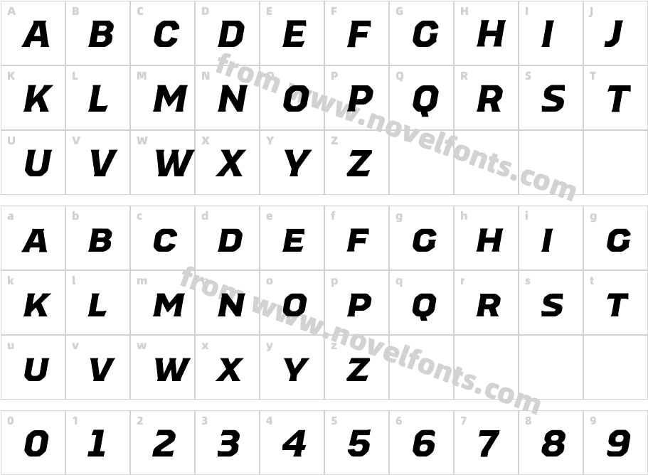 Worker Extra Bold SlantedCharacter Map