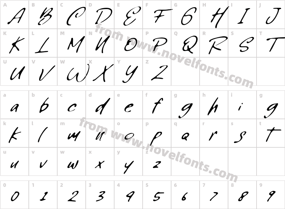Writing Tresno RegularCharacter Map