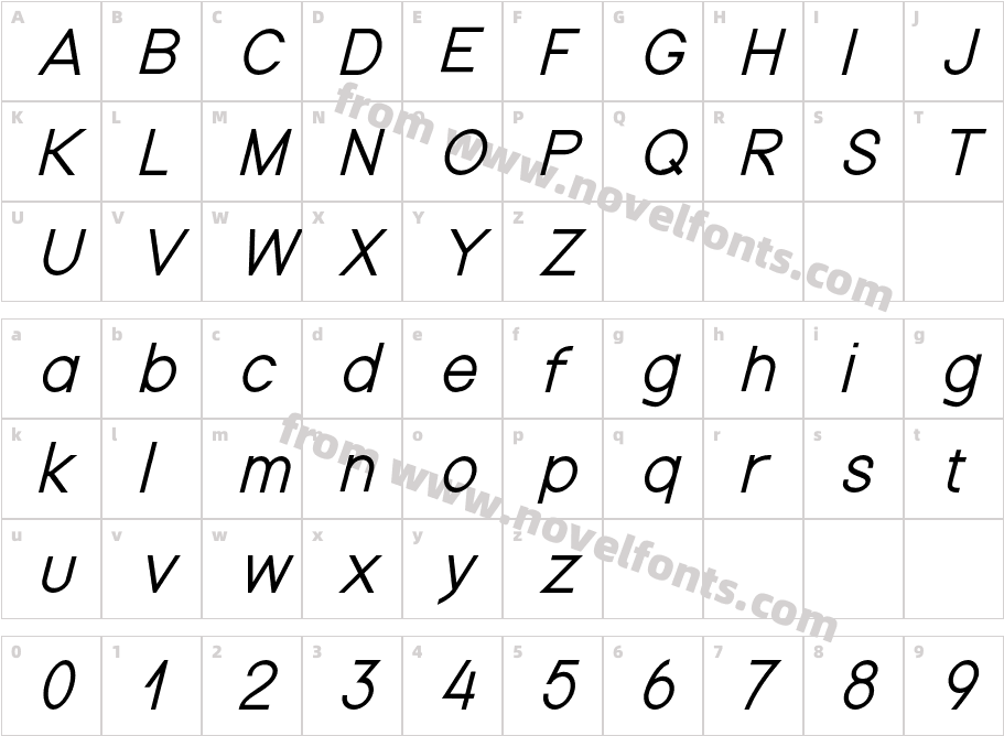 Nordica Advanced Regular ObliqueCharacter Map